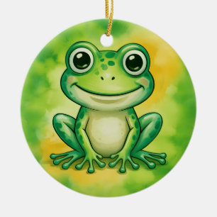 Groene leuke kikker keramisch ornament