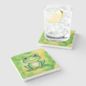 Groene leuke kikker stenen onderzetter (Zijkant)