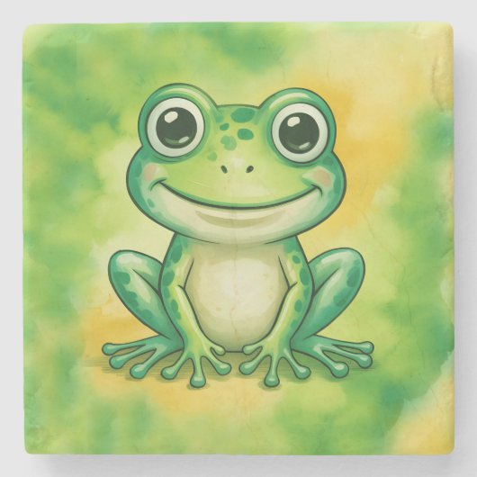 Groene leuke kikker stenen onderzetter (Voorkant)