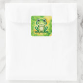 Groene leuke kikker vierkante sticker (Tas)