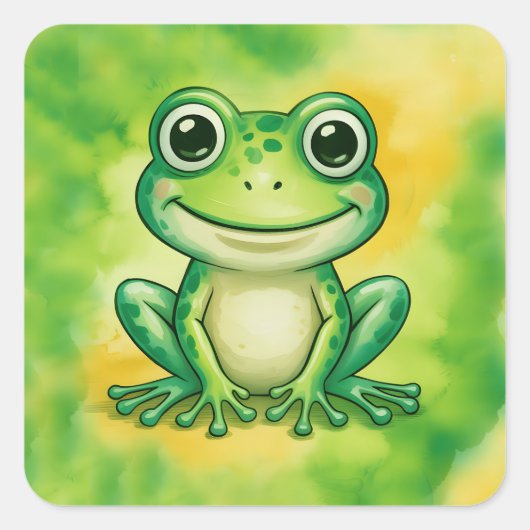 Groene leuke kikker vierkante sticker (Voorkant)
