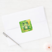 Groene leuke kikker vierkante sticker (Envelop)