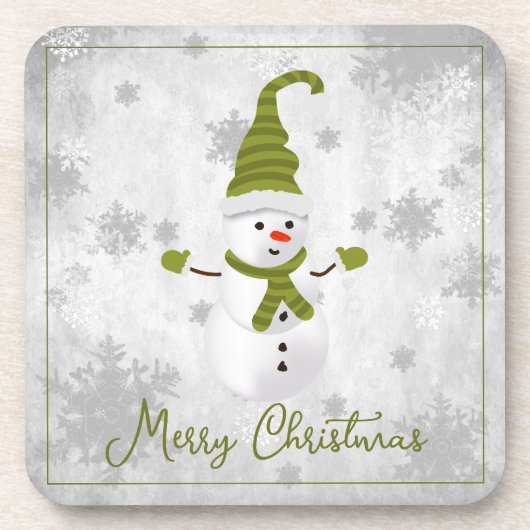 Groene Leuke Sneeuwman Drank Coaster Bier Onderzetter (Voorkant)