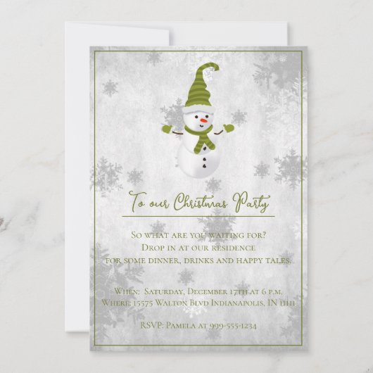 Groene Leuke Sneeuwman Kerstfeest Uitnodiging (Achterkant)