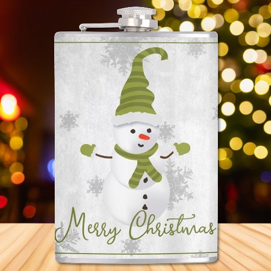 Groene Leuke Sneeuwman Vakantie Flask Heupfles