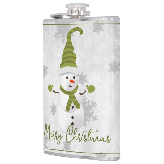 Groene Leuke Sneeuwman Vakantie Flask Heupfles (Links)