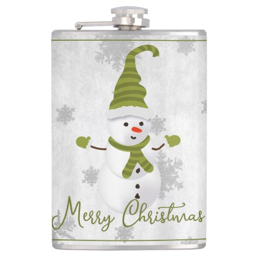 Groene Leuke Sneeuwman Vakantie Flask Heupfles (Voorkant)