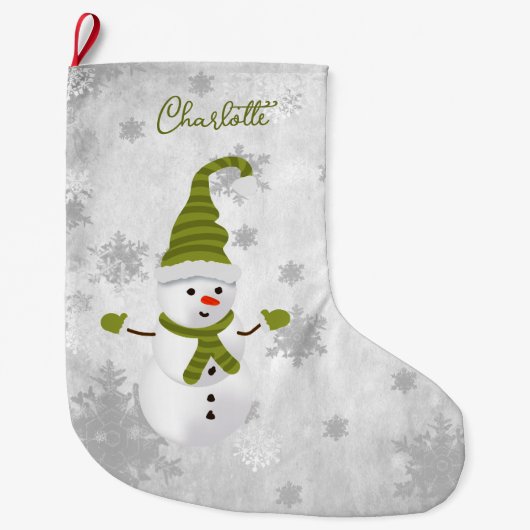 Groene Leuke Sneeuwman Vakantie Kous Grote Kerstsok (Voorkant)