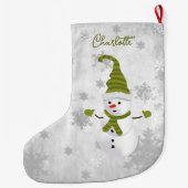 Groene Leuke Sneeuwman Vakantie Kous Grote Kerstsok (Achterkant)