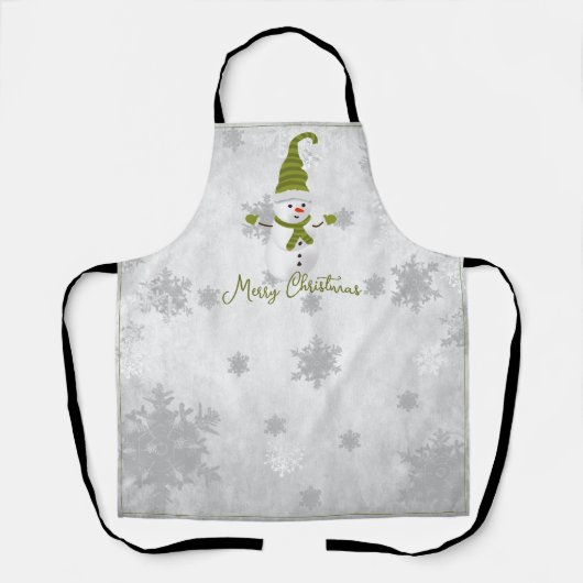Groene Leuke Sneeuwman Vakantie Schort (Voorkant)