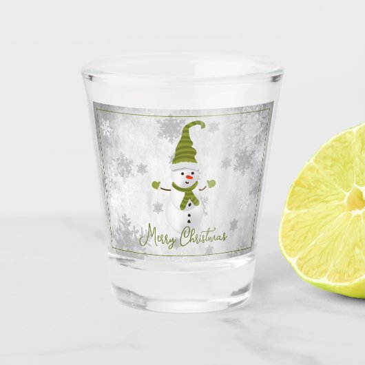 Groene Leuke Sneeuwman Vakantie Shot glas (Voorkant)