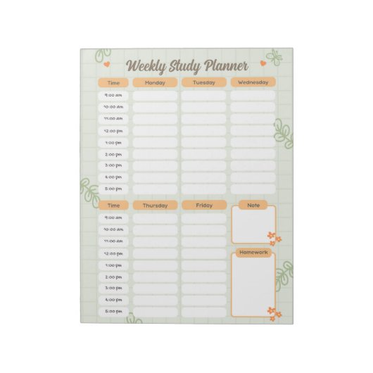 Groene Leuke Speelse Doodle Weekly Study PLANNER Notitieblok (Linkerzijde)