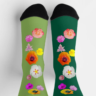 Groene Levendige Bloemen Mix Sokken