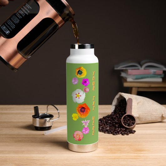 Groene Levendige Bloemenmix Waterfles (Koffie (Gedraaid) )