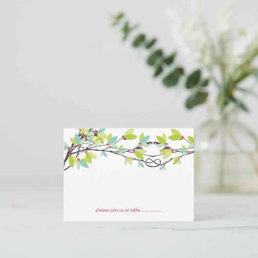 Groene leves Knoted Love Trees Spring Wedding Plaatskaartje (Staand voorkant)