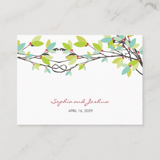 Groene leves Knoted Love Trees Spring Wedding Plaatskaartje (Achterkant)