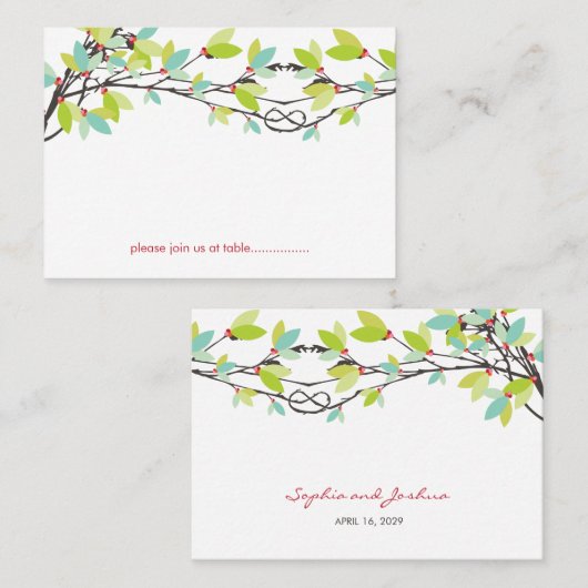 Groene leves Knoted Love Trees Spring Wedding Plaatskaartje (Voorkant / Achterkant)
