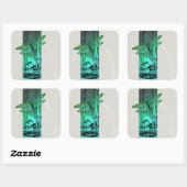 Groene libel en kikker in de vijver vierkante sticker (Vel)