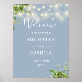 Groene Lichten Stoffig Blauw Bruiloft Welkomstbord Poster
