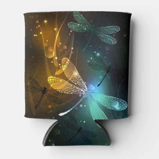 Groene lichtgevende libel vlucht blikjeskoeler (Voorkant)