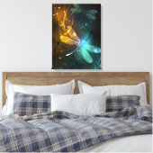 Groene lichtgevende libel vlucht canvas afdruk (Insitu (Slaapkamer))