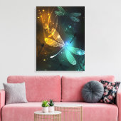 Groene lichtgevende libel vlucht canvas afdruk (Insitu (Woonkamer))
