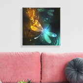 Groene lichtgevende libel vlucht canvas afdruk (Insitu (Woonkamer))