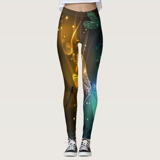 Groene lichtgevende libel vlucht leggings (Voorkant)