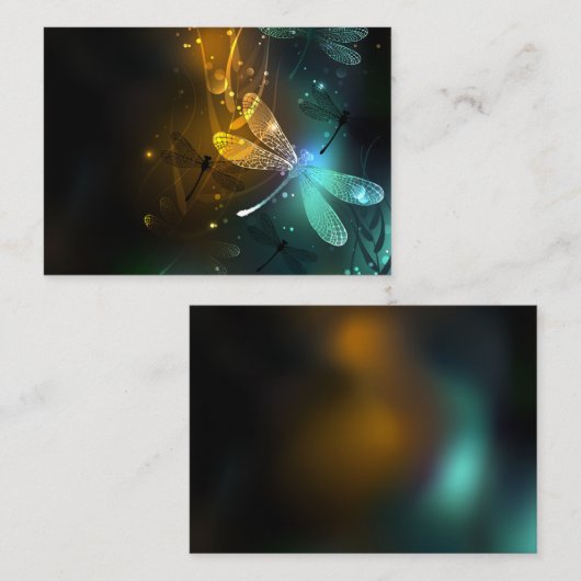 Groene lichtgevende libel vlucht notitiekaartje (Voorkant / Achterkant)