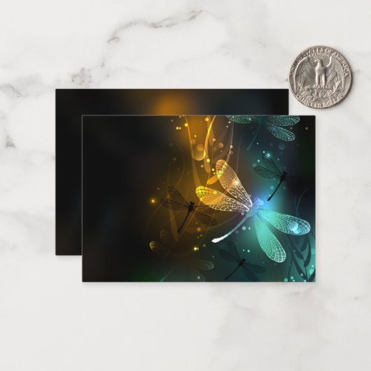 Groene lichtgevende libel vlucht notitiekaartje (Voorkant / Achterkant in situ)