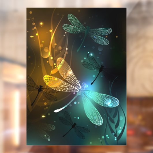 Groene lichtgevende libel vlucht raamsticker (Vel 2)