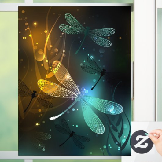 Groene lichtgevende libel vlucht raamsticker (Huis)