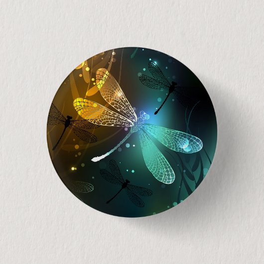 Groene lichtgevende libel vlucht ronde button 3,2 cm (Voorkant)