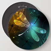 Groene lichtgevende libel vlucht ronde button 6,0 cm (Voorkant /achterkant)