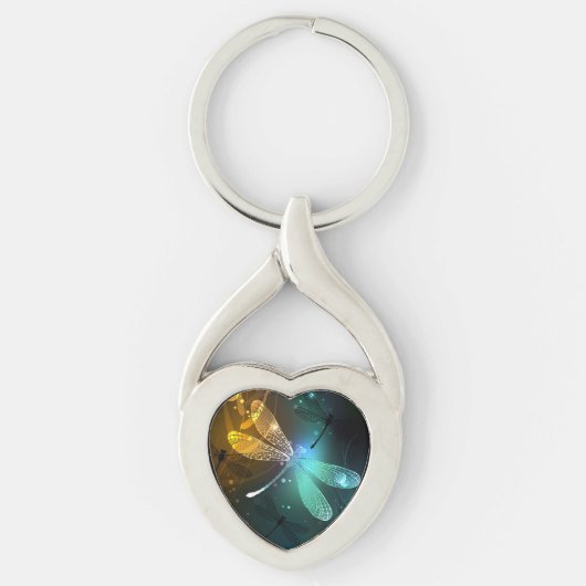 Groene lichtgevende libel vlucht sleutelhanger (Voorkant)