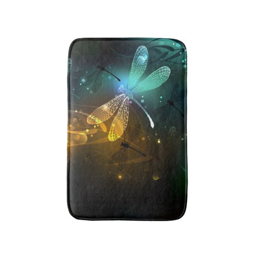 Groene lichtgevende libelvlucht badmat (Voorkant Verticaal)