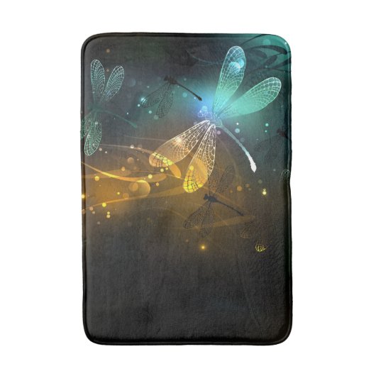 Groene lichtgevende libelvlucht badmat (Voorkant Verticaal)