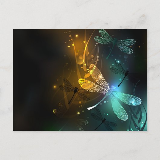 Groene lichtgevende libelvlucht briefkaart (Voorkant)