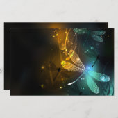 Groene lichtgevende libelvlucht briefpapier (Voorkant / Achterkant)