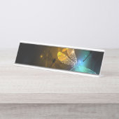 Groene lichtgevende libelvlucht bureau naambordje (Voorkant)