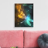Groene lichtgevende libelvlucht canvas afdruk (Insitu (Woonkamer))