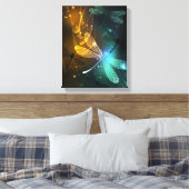 Groene lichtgevende libelvlucht canvas afdruk (Insitu (Slaapkamer))