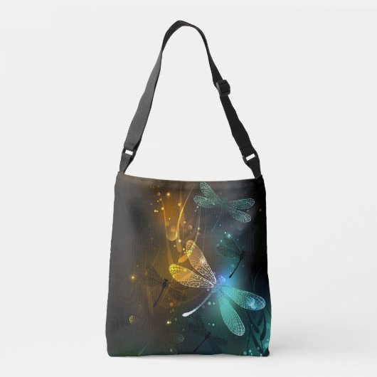 Groene lichtgevende libelvlucht crossbody tas (Achterkant)