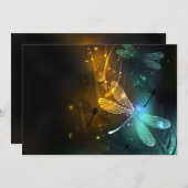 Groene lichtgevende libelvlucht feestdagenkaart (Voorkant / Achterkant)