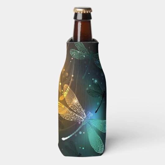 Groene lichtgevende libelvlucht flesjeskoeler (Fles Voorkant)