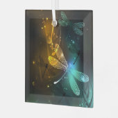 Groene lichtgevende libelvlucht glas ornament (Voorkant links)