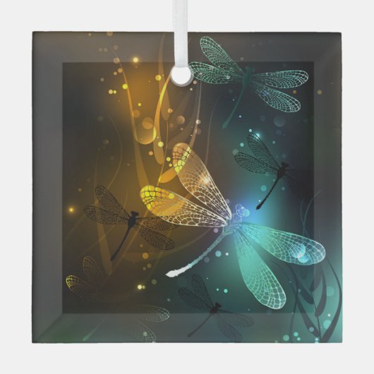 Groene lichtgevende libelvlucht glas ornament (Voorkant)