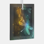 Groene lichtgevende libelvlucht glas ornament (Voorkant Rechts)