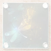 Groene lichtgevende libelvlucht glazen onderzetter (Achterkant)