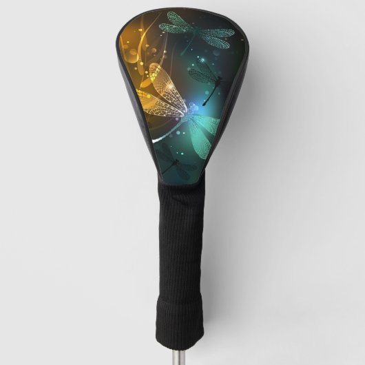 Groene lichtgevende libelvlucht golfheadcover (Voorkant)